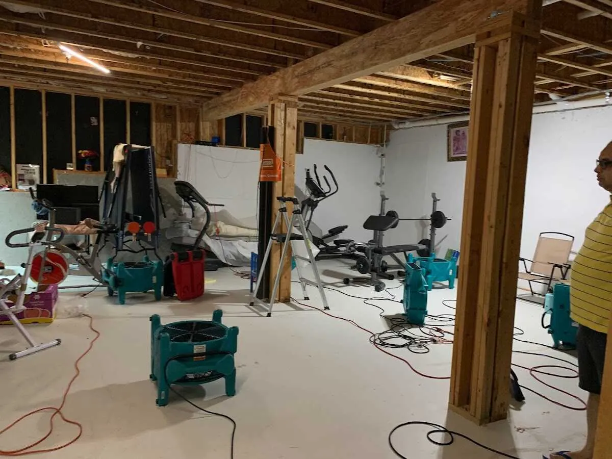 Basement drying equipment setup for Contents Cleaning & Restoration in Vernon